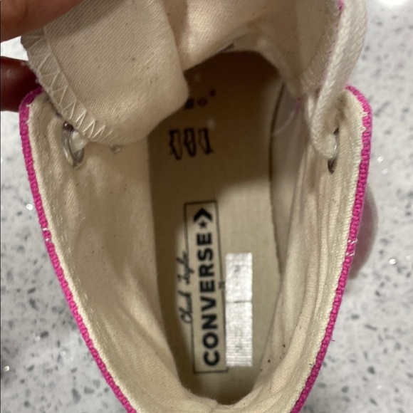 Women’s Converse Pink and Off White shiny High-Top Sneakers - Picture 8 of 9